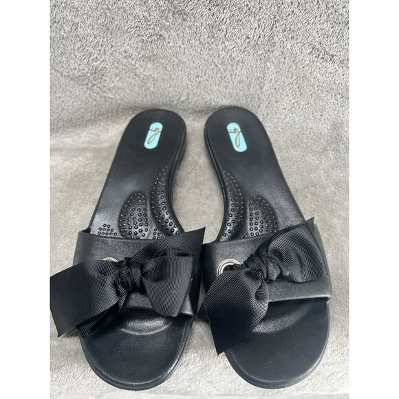 Oka B Women’s Medium Black Bow Slip On Peep Toe Sandals Slides Shoes Water Beach - Picture 1 of 10